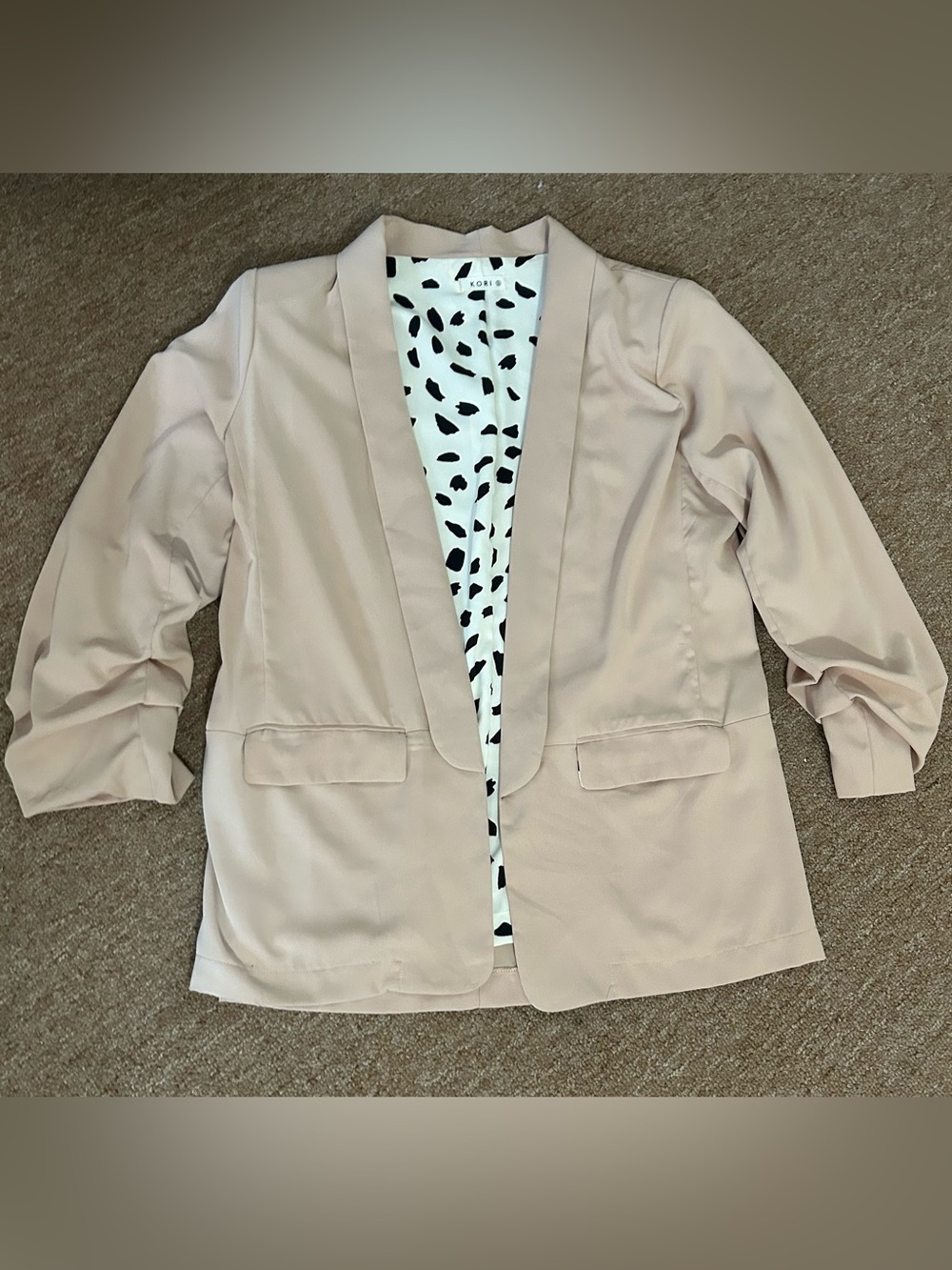 Kori Beige Open Front Blazer with Printed Lining